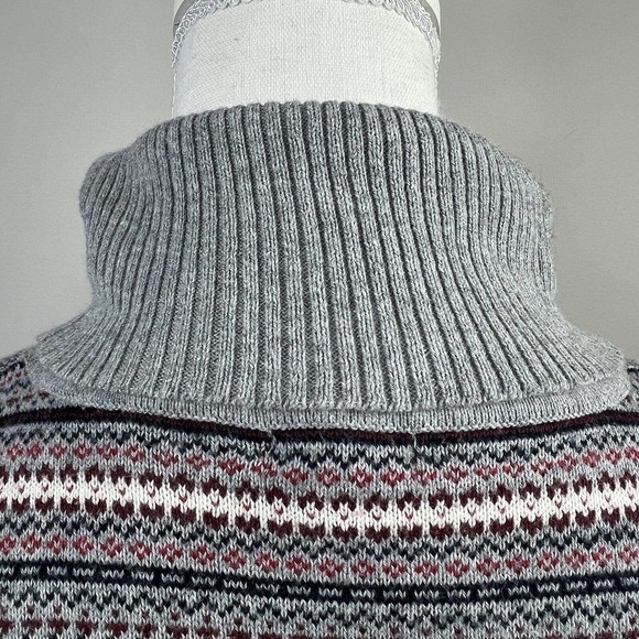 LL Bean Gray Fair Isle Turtleneck Sweater Size L Cotton Cashmere blend - Picture 9 of 12